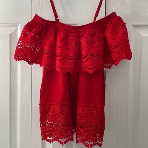 NWT off the shoulder red lace crop top